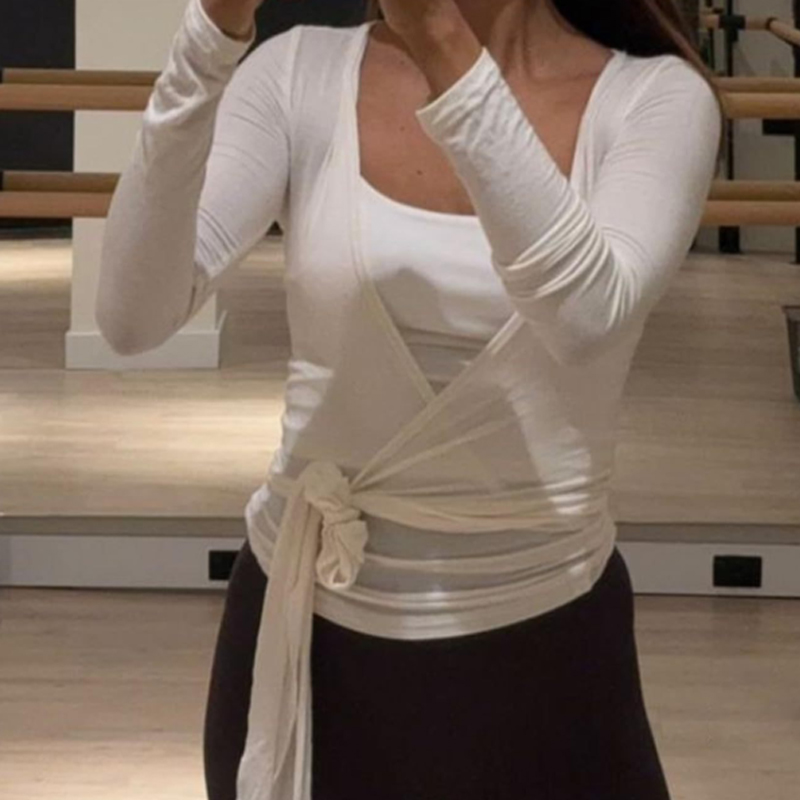Pilates Yoga Wrap Top - Женские сексуальные укороченные топы с длинным